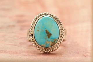 Genuine Kingman Turquoise Sterling Silver Navajo Ring